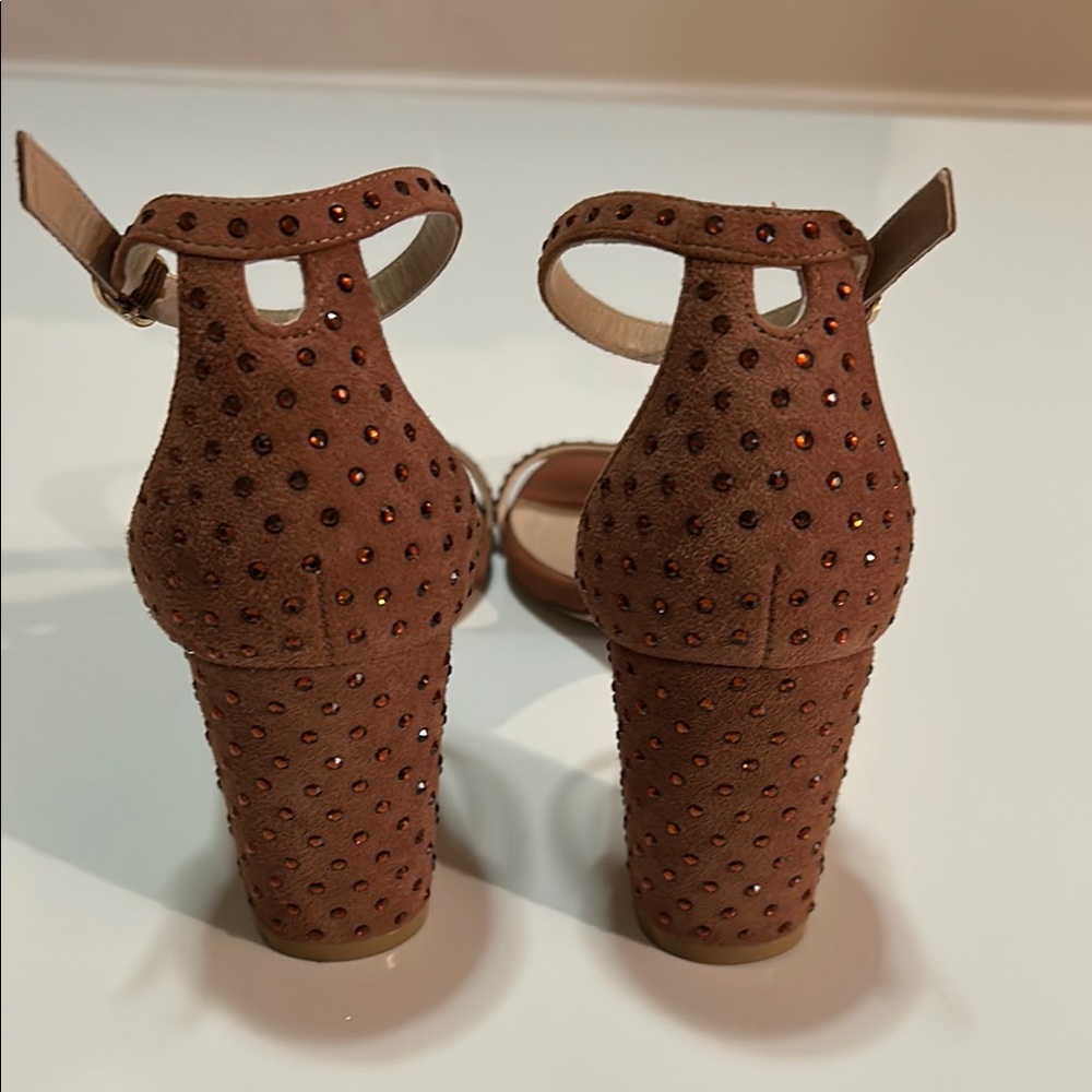STUART WEITZMAN Studded Suede Sandals Block Heels women’s size 9.5 - Picture 8 of 13